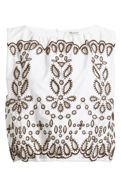 Madewell Embroidered Sleeveless Bubble Top In Poplin White Eyelet