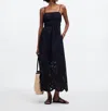 Madewell Embroidered Tank Midi Dress In Black Poplin