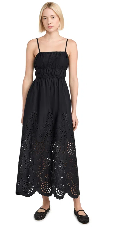 Madewell Embroidered Tank Midi Dress In Poplin True Black | ModeSens