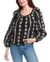 Madewell Embroidered Puff Sleeve A-line Top In Black