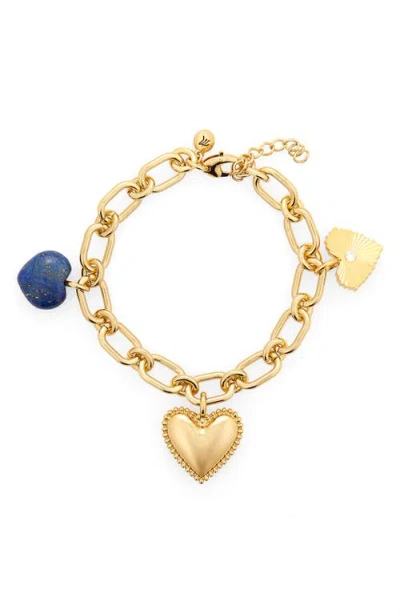 Madewell Engine Turned Lapis Heart Charm Bracelet In Gold