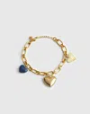 Madewell Engine Turned Lapis Heart Charm Bracelet In Gold