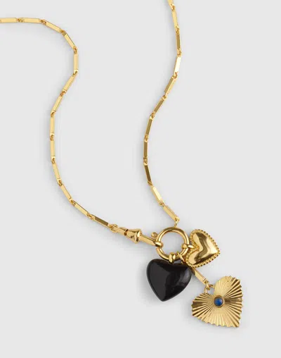 Madewell Engine Turned Lapis Heart Charm Necklace In Gold