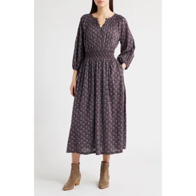 Madewell Evelyn Ditsy Floral Long Sleeve Midi Dress In Black
