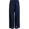 Madewell Denim Embroidered-hem Pull-on Pants In Blue