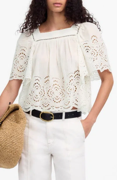 Madewell Eyelet Flutter Sleeve Cotton Blend Top In Neutral