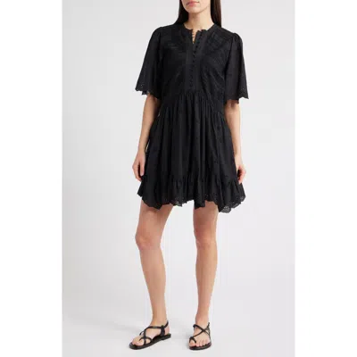 Madewell Eyelet Flutter Sleeve Cotton Minidress In Black