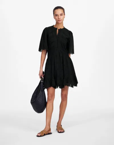 Madewell Eyelet Flutter Sleeve Mini Dress In Jet Black