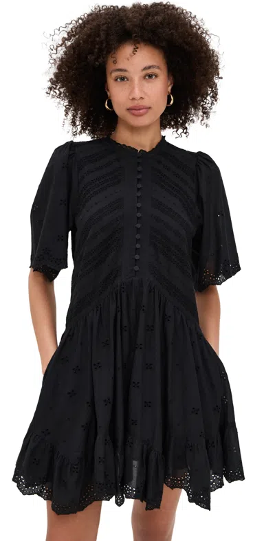 Madewell Eyelet Flutter Sleeve Mini Dress True Black
