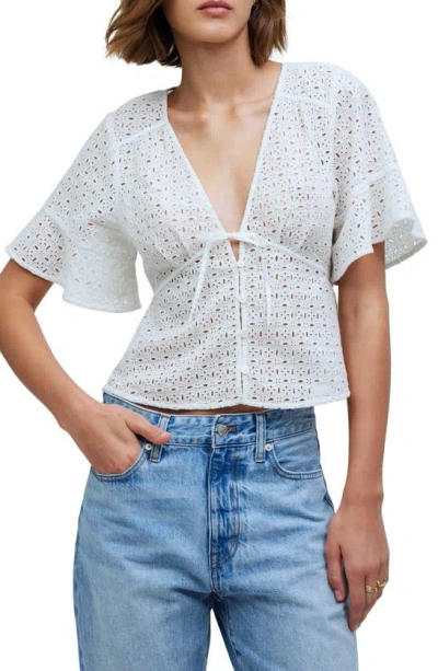 Madewell Eyelet Tie Front Top In Soft White