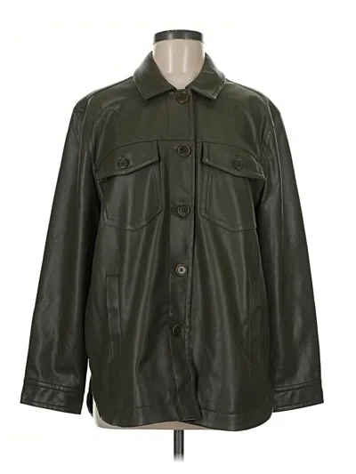 Pre-owned Madewell Faux Leather Jacket In Green