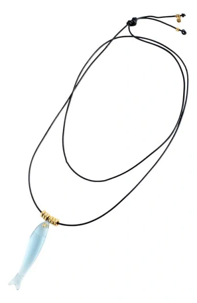 Madewell Fish Charm Leather Cord Necklace In Black