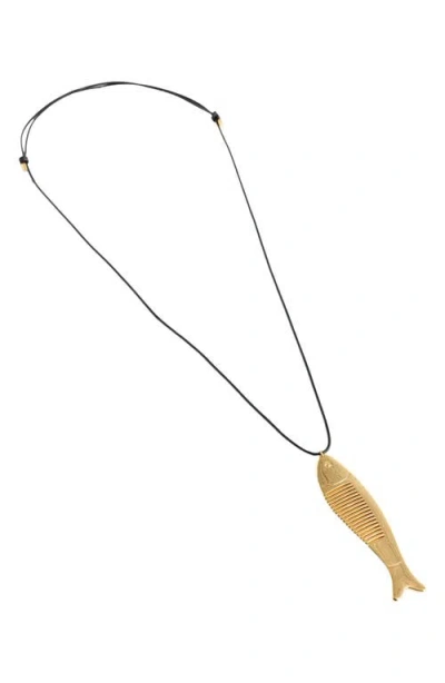 Madewell Fish Comb Charm Necklace In Black