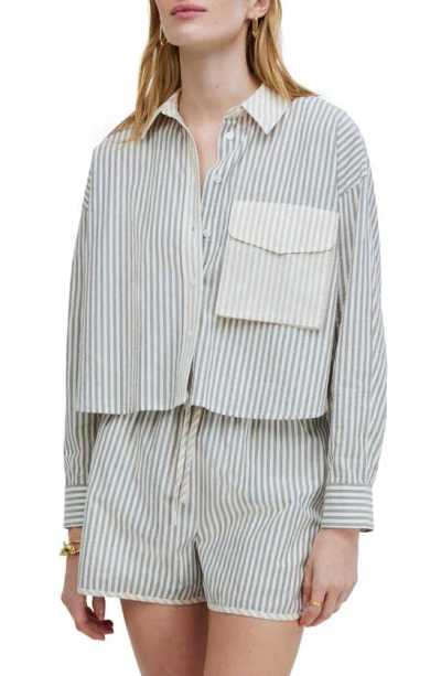 Madewell Flap Pocket Cotton Poplin Crop Button-up Shirt In Distant Surplus