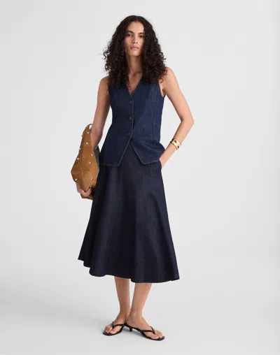 Madewell Flared Denim Midi Skirt In Blue