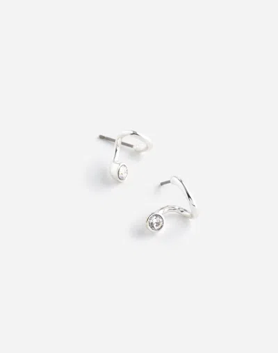 Madewell Floating Crystal Huggie Hoop Earrings In Polished Silver