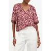 Shop Madewell Floral Bubble Sleeve Top In Bordeaux
