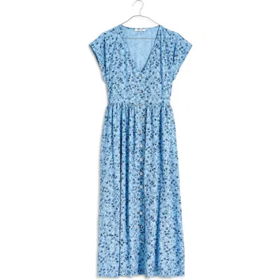 Madewell Floral Button-up Midi Dress In Powder Blue
