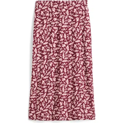 Madewell Floral Drapey Rib Midi Skirt In Bordeaux
