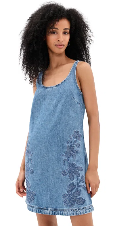 Madewell Floral Embroidery Dress Worn Mid Indigo In Blue