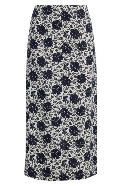 Madewell Floral Print Linen Midi Skirt In Blue
