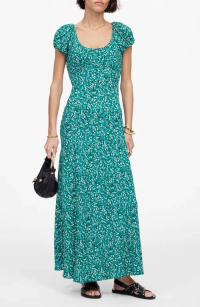 Madewell Ruched Scoopneck Midi Dress In Meadow Ditsy Kelly Green