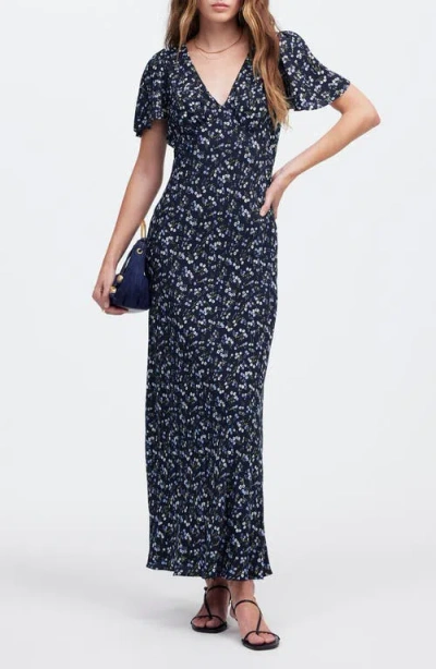 Madewell Seamed Flutter Sleeve Maxi Dress In Vintage Ditsy Pear Accent
