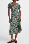 Madewell Floral Seamed Puff Sleeve Midi Dress In Green