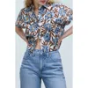Madewell Floral Short Sleeve Linen Crop Button-up Shirt In Stonewash Blue