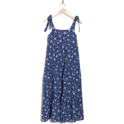 Madewell Floral Tiered Tie Strap Sundress In Classic Indigo