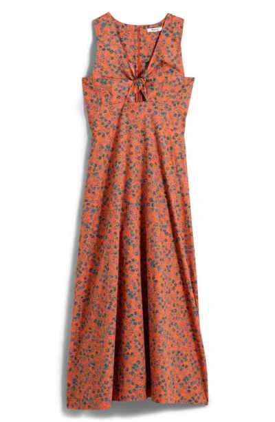 Madewell Floral Twist Front Poplin Midi Dress In Sunset Haze