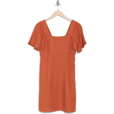Madewell Flutter Sleeve Linen Blend Minidress In Dark Copper