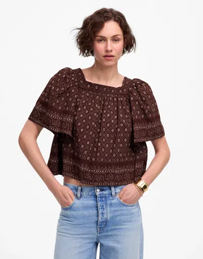 Madewell Flutter-sleeve Top In Brown