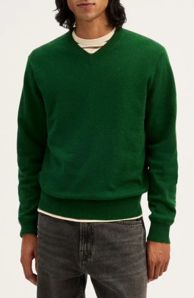 Madewell Textured-stitch V-neck Sweater In Green