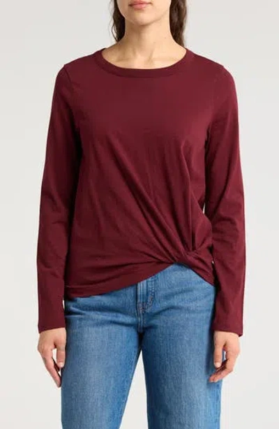 Madewell Front Twist Cotton Top In Cabernet