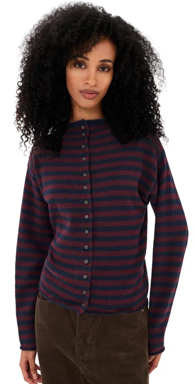 Madewell Funnel Neck Cardigan Indigo And Claret Stripe In Multi