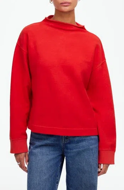 Madewell Funnel Neck Long Sleeve Sweatshirt In Bright Cherry