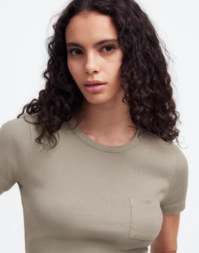 Madewell Garment-dyed Ribbed Crewneck Pocket Tee In Burnished Grey