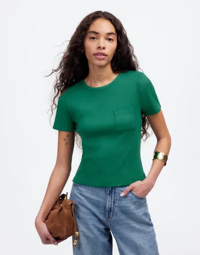 Madewell Garment-dyed Ribbed Crewneck Pocket Tee In Verdant Green