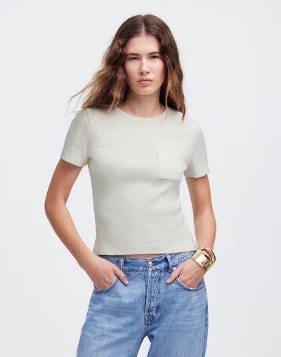 Madewell Garment-dyed Ribbed Crewneck Pocket Tee In White