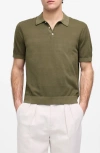 Madewell Garment-dyed Three-button Sweater Polo Shirt In Green