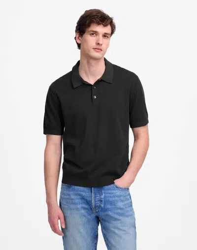 Madewell Garment-dyed Three-button Sweater Polo Shirt In Black Coal