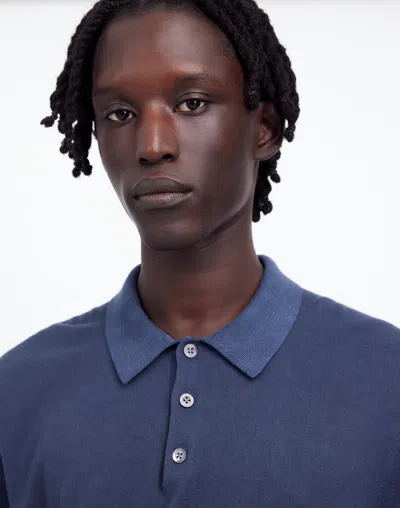 Madewell Garment-dyed Three-button Sweater Polo Shirt In Night Indigo