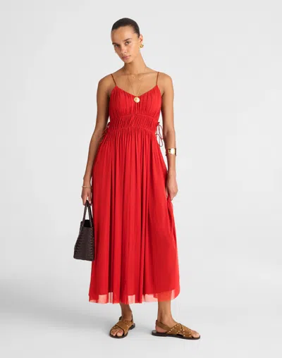 Madewell Gathered V-neck Midi Dress In Red