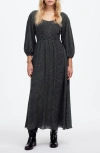 Madewell Geo Dot Print Balloon Sleeve Georgette Midi Dress In Pindot Arches True Black
