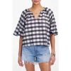 Madewell Gingham Bubble Sleeve Top In Black