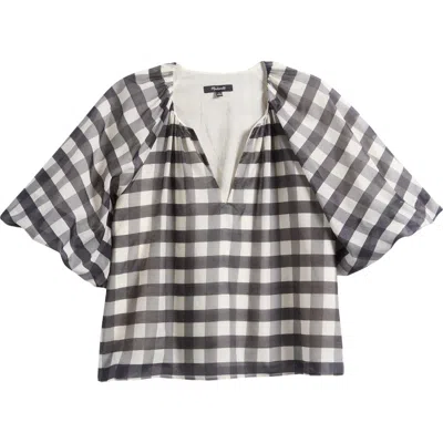 Madewell Gingham Bubble Sleeve Top In True Black