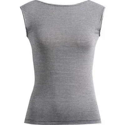 Madewell Gingham Low Back Cap Sleeve Top In Jet Black