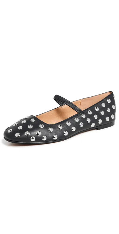 Madewell Greta Elastic Mary Jane Dome Stud Flats True Black In True Black Multi
