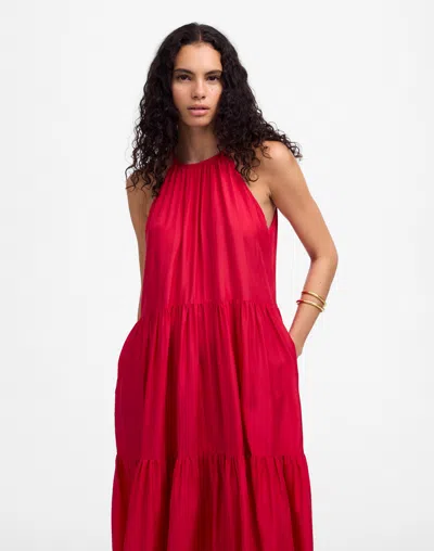 Madewell Habotai Silk Tiered Halter Dress